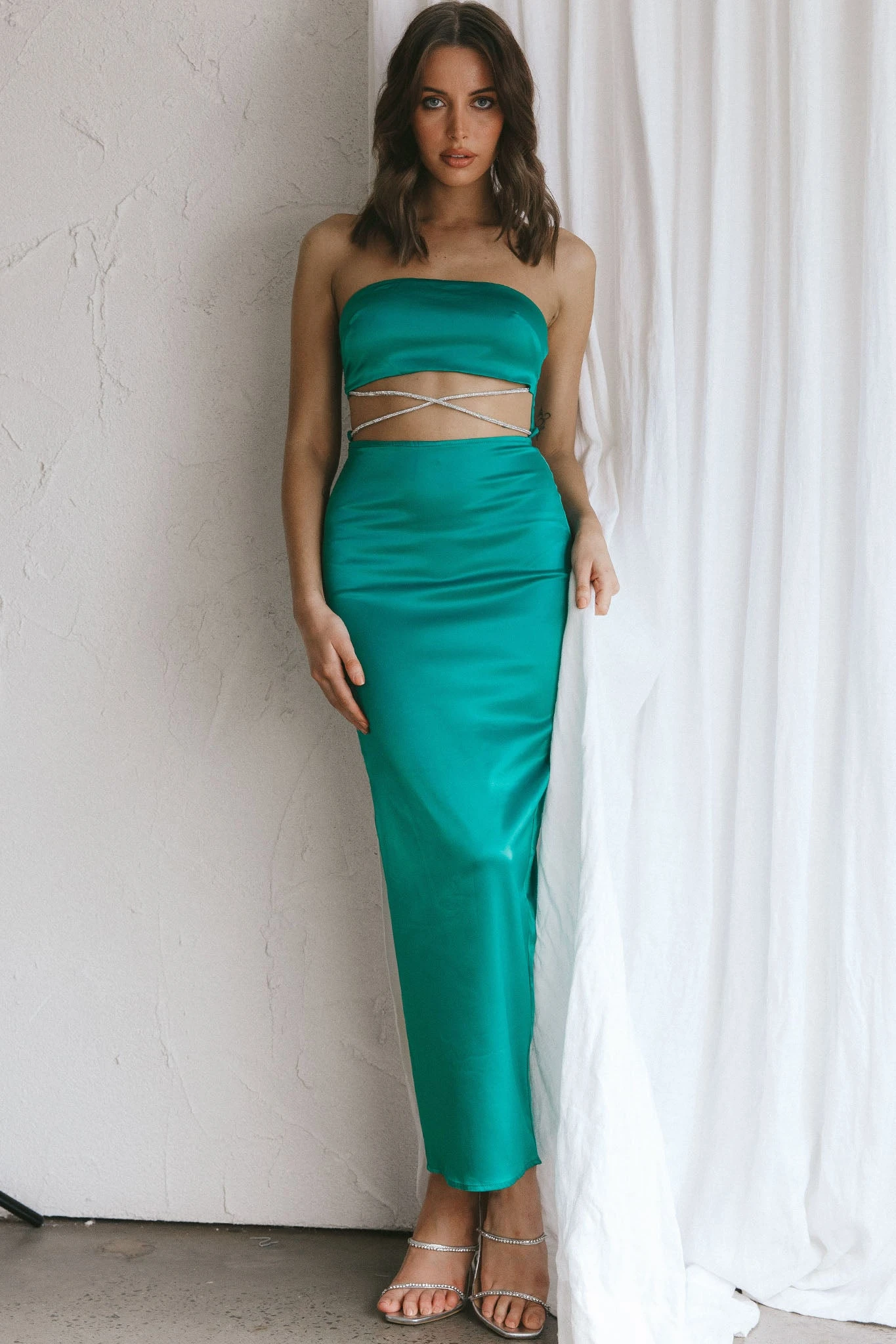 Nohemi Strapless Diamante Maxi Dress Green 7 Nohemi Strapless Diamante Maxi Dress Green - Image 7