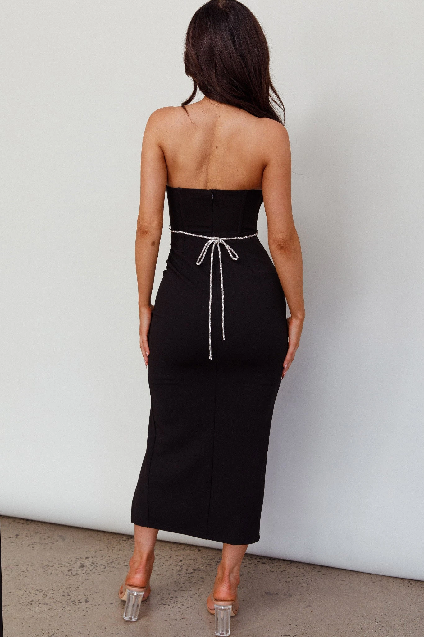 Nohemi Strapless Diamante Midi Dress Black 3 Nohemi Strapless Diamante Midi Dress Black - Image 3