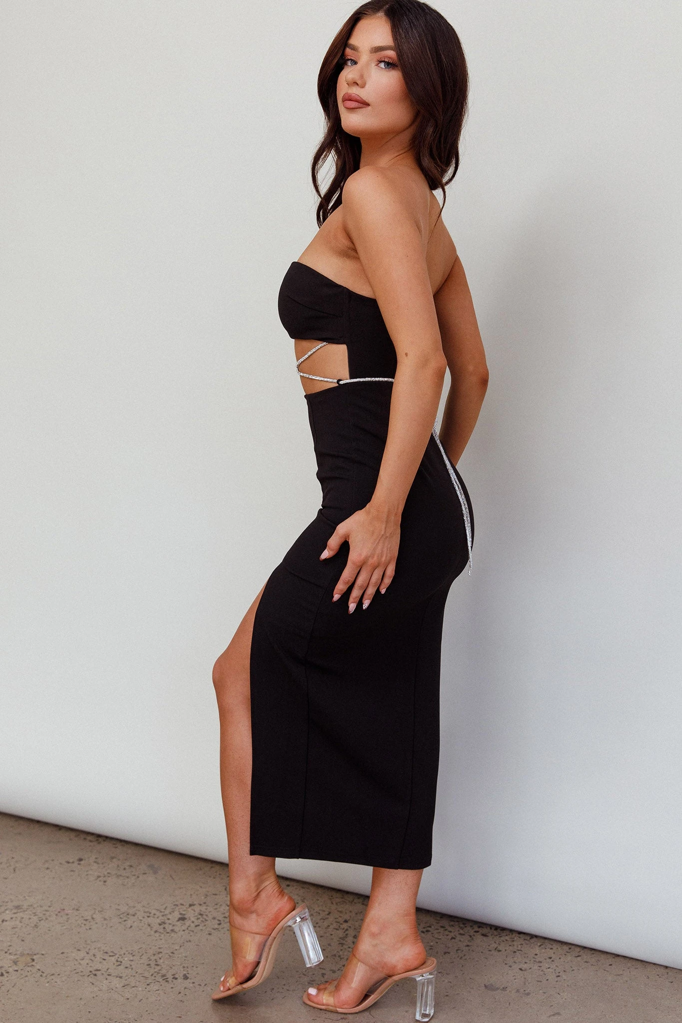 Nohemi Strapless Diamante Midi Dress Black 7 Nohemi Strapless Diamante Midi Dress Black - Image 7