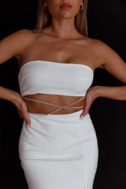 Nohemi Strapless Diamante Midi Dress White -Cheap Dress Store CM1934J 20WHITE 4