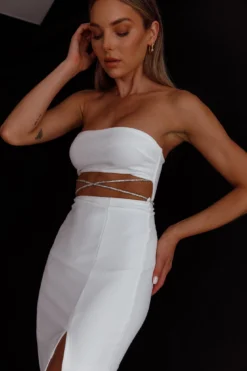 Nohemi Strapless Diamante Midi Dress White -Cheap Dress Store CM1934J 20WHITE 9