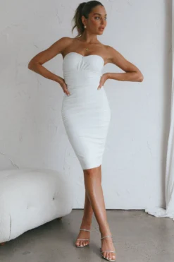 Pernille Strapless Ruched Knee Length Dress White 9 Pernille Strapless Ruched Knee Length Dress White -Cheap Dress Store CM2042J 20WHITE 2