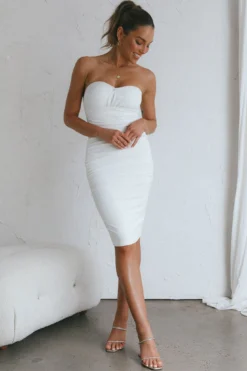 Pernille Strapless Ruched Knee Length Dress White 11 Pernille Strapless Ruched Knee Length Dress White -Cheap Dress Store CM2042J 20WHITE 5