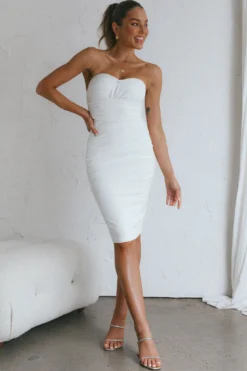 Pernille Strapless Ruched Knee Length Dress White 12 Pernille Strapless Ruched Knee Length Dress White -Cheap Dress Store CM2042J 20WHITE 6