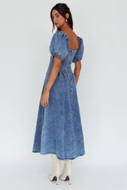 Zurich Puff Sleeve Midi Dress Blue -Cheap Dress Store CM3035D11 20BLUE 3