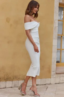 Lillianne Off-Shoulder Midi Dress White -Cheap Dress Store CM3095D 20WHITE 6