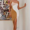 Tijuana One Shoulder Midi Dress Swirl Tan