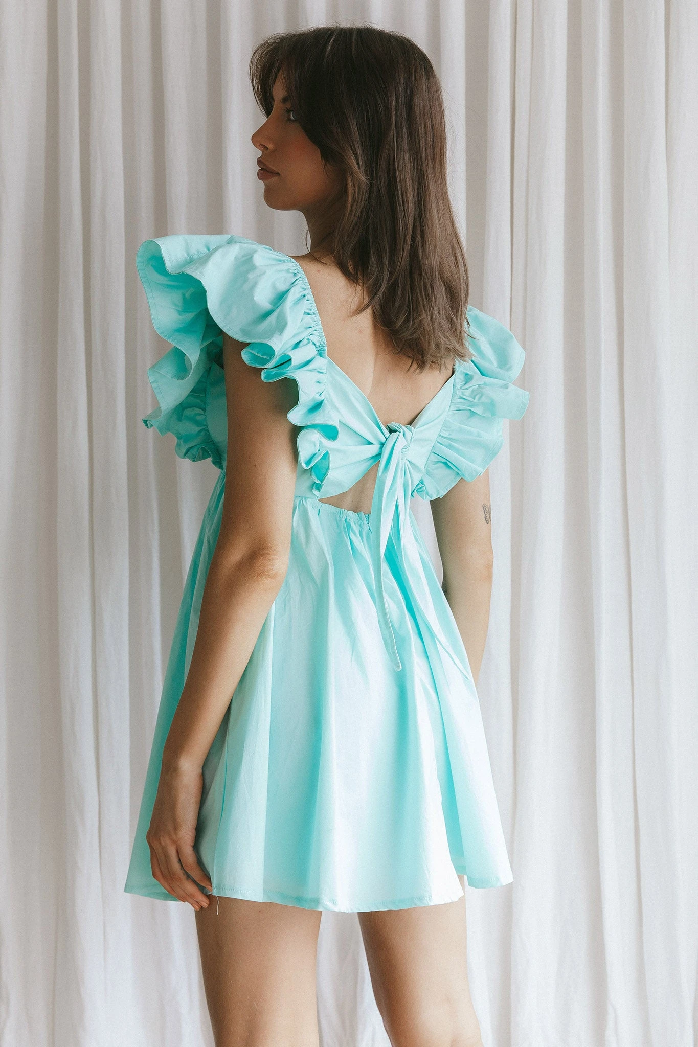 Marlina Ruffle Sleeve Babydoll Mini Dress Mint 2 Marlina Ruffle Sleeve Babydoll Mini Dress Mint - Image 2