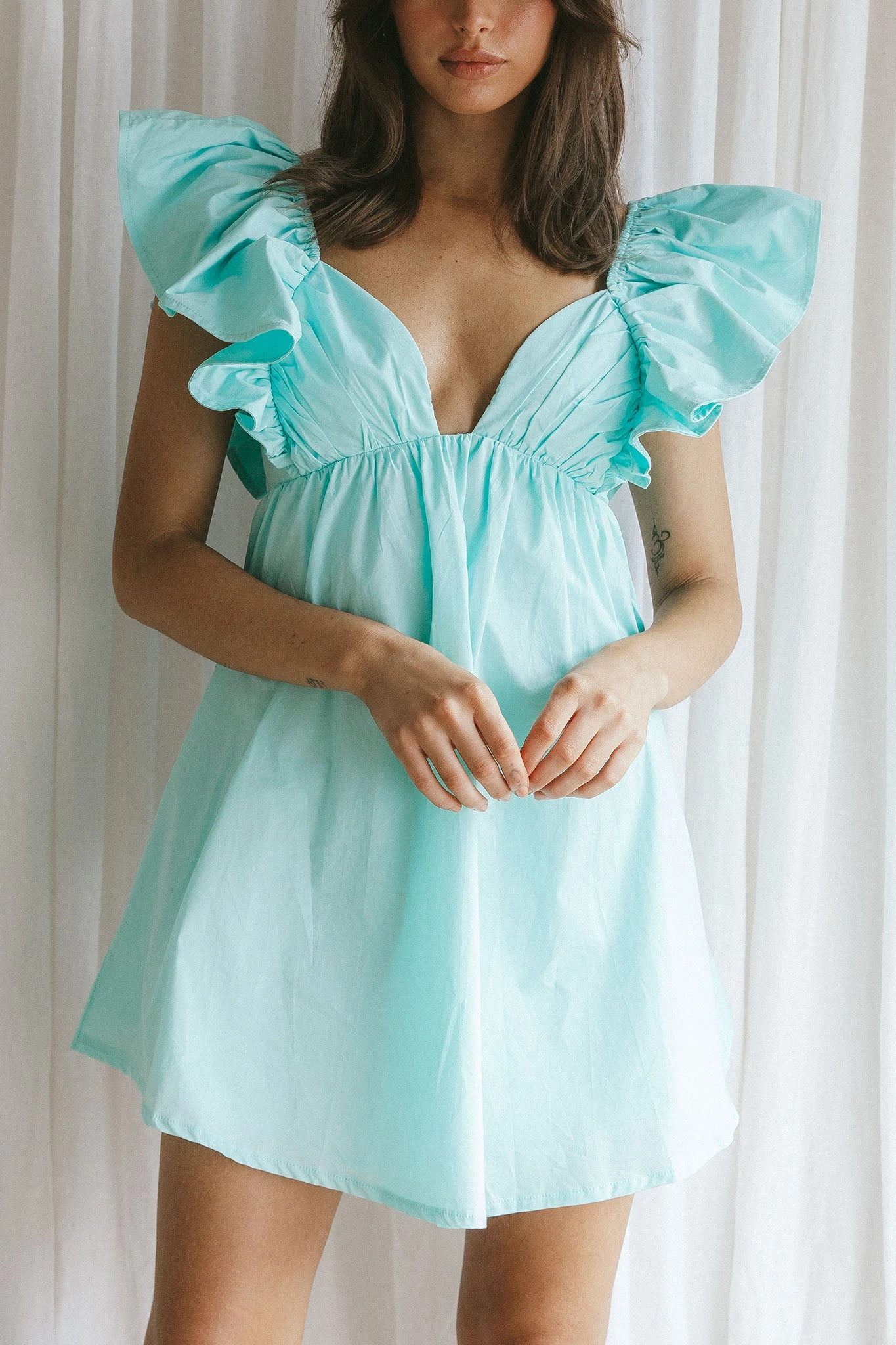 Marlina Ruffle Sleeve Babydoll Mini Dress Mint 4 Marlina Ruffle Sleeve Babydoll Mini Dress Mint - Image 4