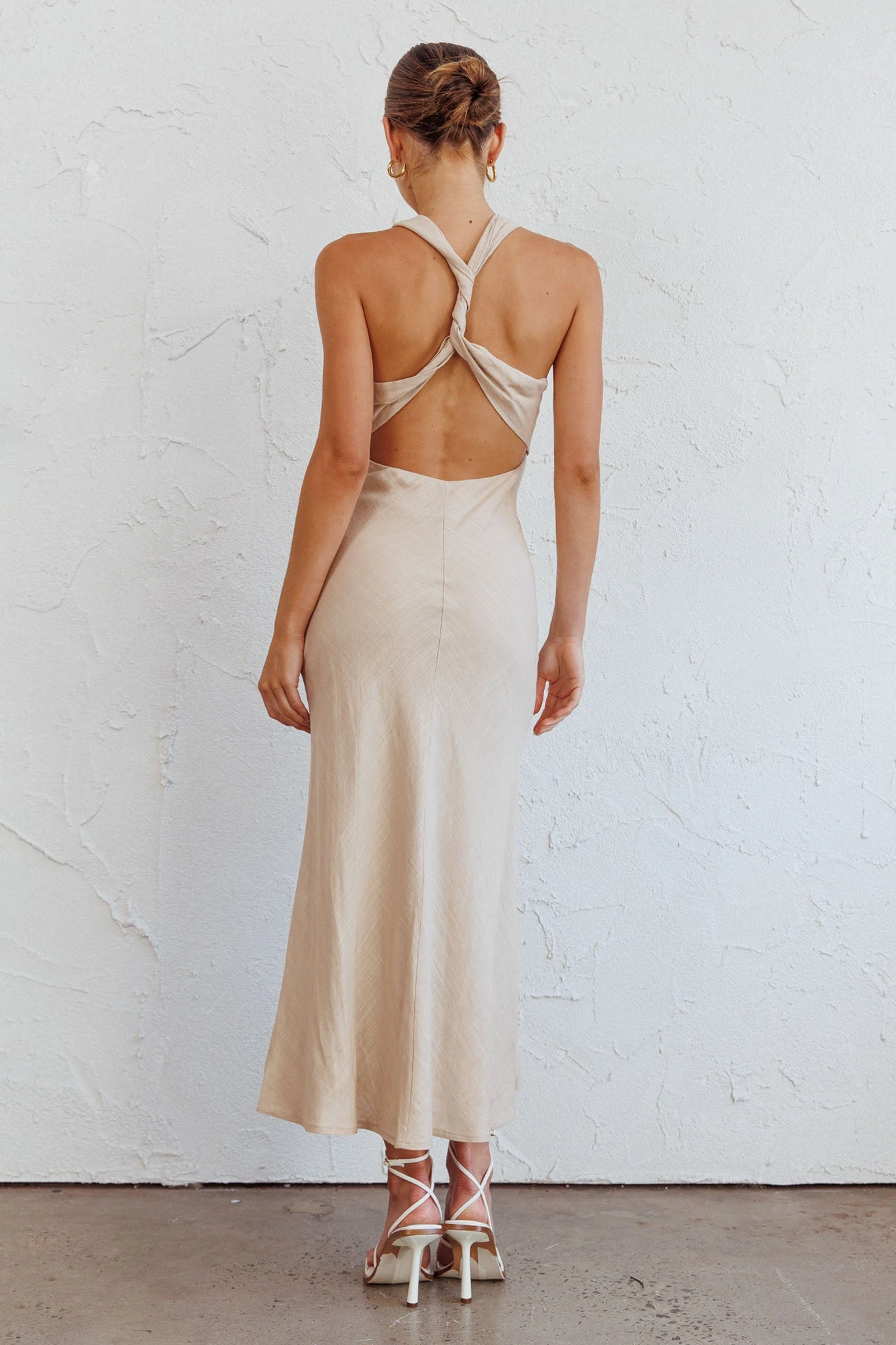 Coastal Charm Twist Back Maxi Dress Oat 2 Coastal Charm Twist Back Maxi Dress Oat - Image 2