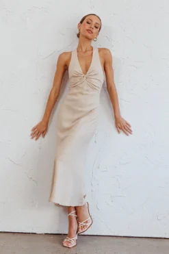 Coastal Charm Twist Back Maxi Dress Oat 12 Coastal Charm Twist Back Maxi Dress Oat -Cheap Dress Store CM4090D 20OAT 5