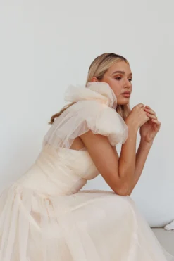 Let's Elope Bow Shoulder Midi Dress Butter -Cheap Dress Store CM5049H 20BUTTER 1