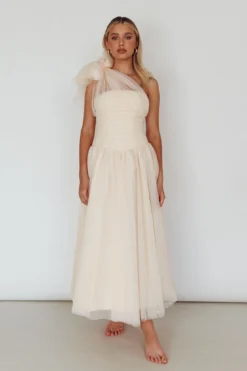 Let's Elope Bow Shoulder Midi Dress Butter -Cheap Dress Store CM5049H 20BUTTER 2