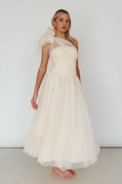 Let's Elope Bow Shoulder Midi Dress Butter -Cheap Dress Store CM5049H 20BUTTER 8