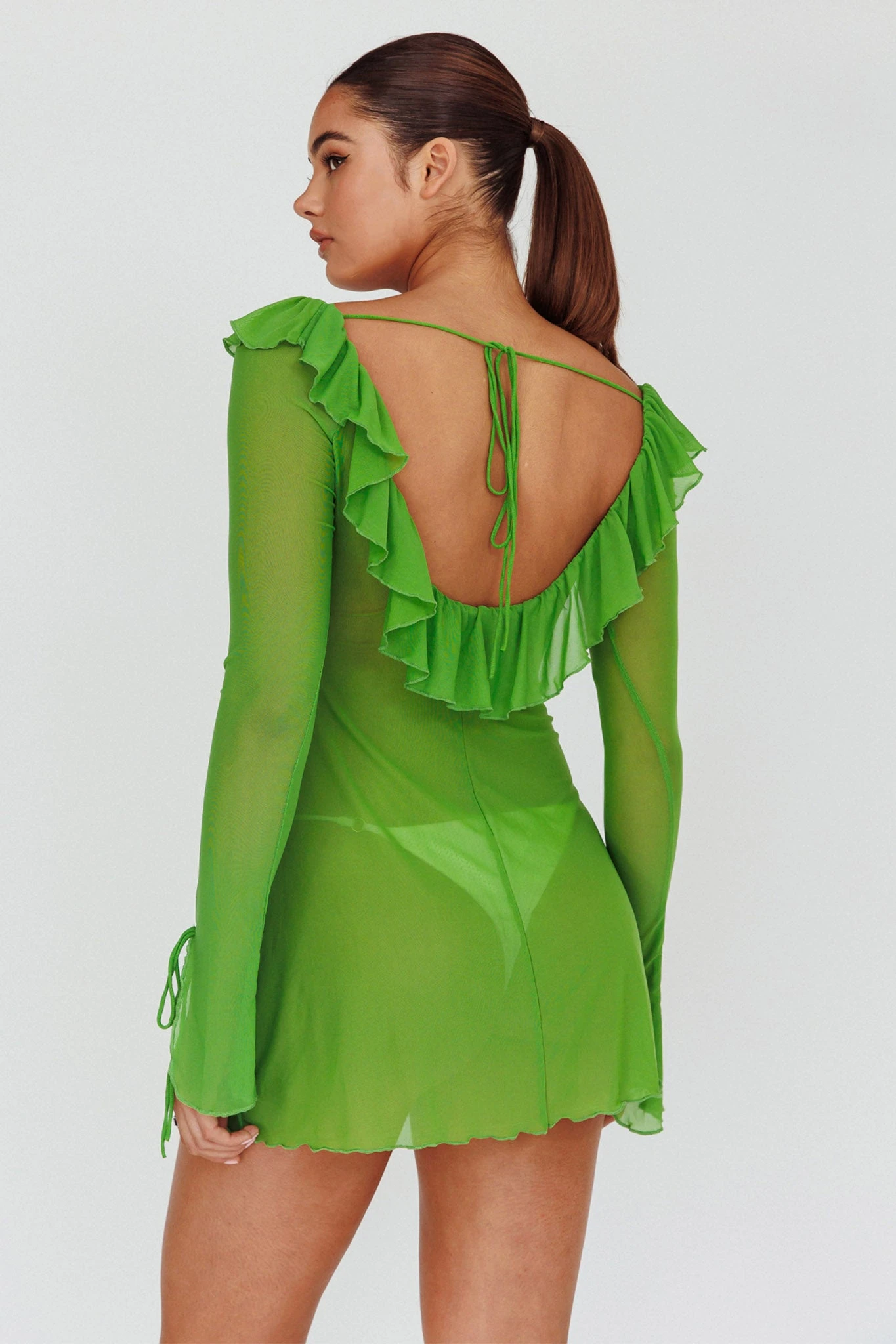Sea Dreaming Ruffle Trim Mini Dress Lime 2 Sea Dreaming Ruffle Trim Mini Dress Lime - Image 2