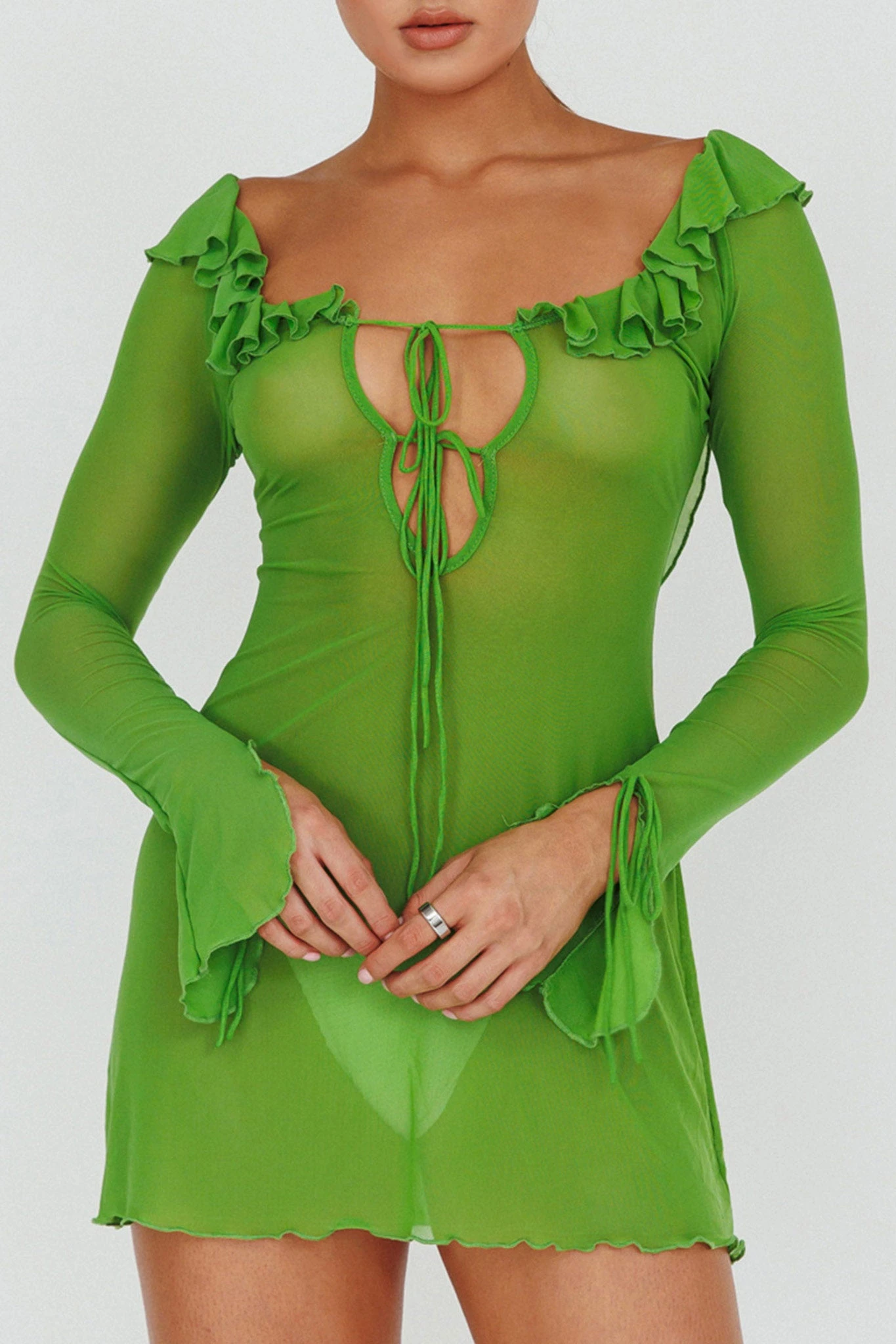 Sea Dreaming Ruffle Trim Mini Dress Lime 4 Sea Dreaming Ruffle Trim Mini Dress Lime - Image 4