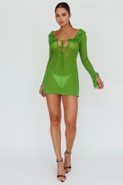 Sea Dreaming Ruffle Trim Mini Dress Lime 10 Sea Dreaming Ruffle Trim Mini Dress Lime -Cheap Dress Store CM5072H04 20LIME 5