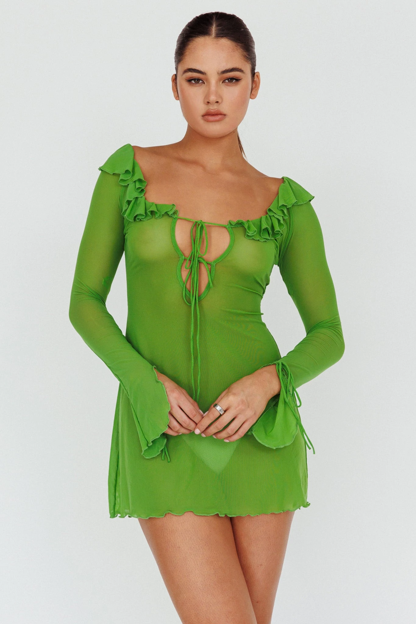 Sea Dreaming Ruffle Trim Mini Dress Lime 6 Sea Dreaming Ruffle Trim Mini Dress Lime - Image 6