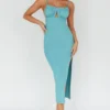 Jelina Gathered Bust Knit Midi Dress Teal