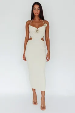 Rue Rose Accent Ribbed Knit Midi Dress Beige -Cheap Dress Store CM6047D 20BEIGE 5