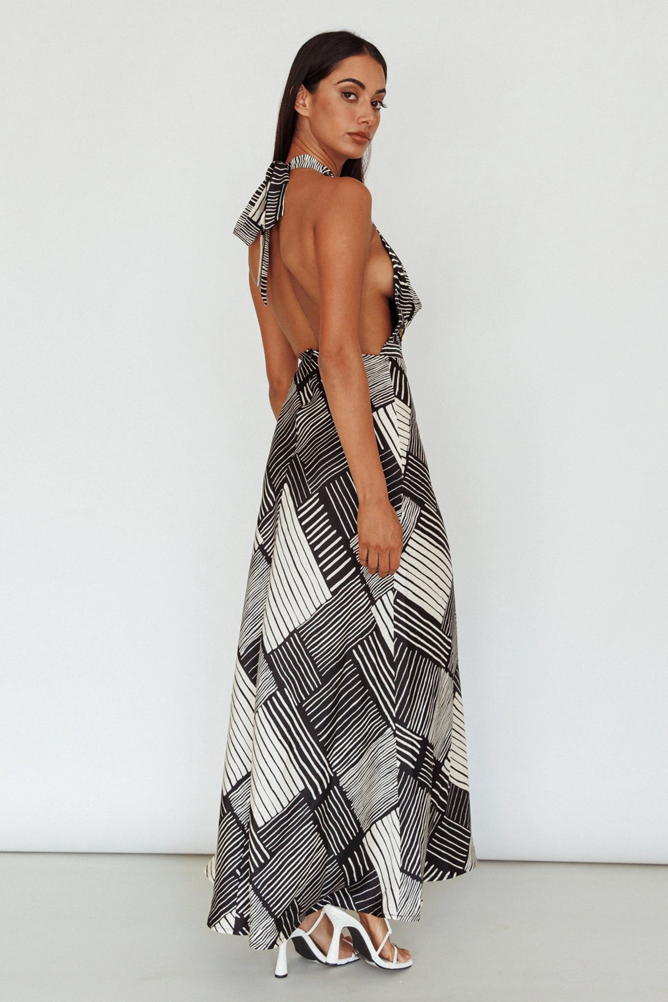 Kailie Halterneck Midi Dress Crosshatch Black 2 Kailie Halterneck Midi Dress Crosshatch Black - Image 2