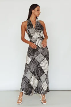 Kailie Halterneck Midi Dress Crosshatch Black 12 Kailie Halterneck Midi Dress Crosshatch Black -Cheap Dress Store CM6050H 20BLACK 5