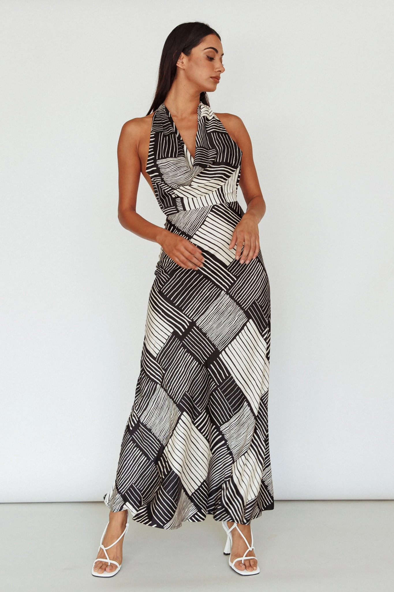 Kailie Halterneck Midi Dress Crosshatch Black 5 Kailie Halterneck Midi Dress Crosshatch Black - Image 5