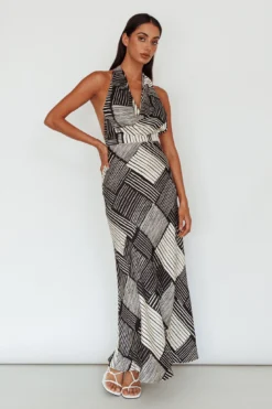 Kailie Halterneck Midi Dress Crosshatch Black 14 Kailie Halterneck Midi Dress Crosshatch Black -Cheap Dress Store CM6050H 20BLACK 7