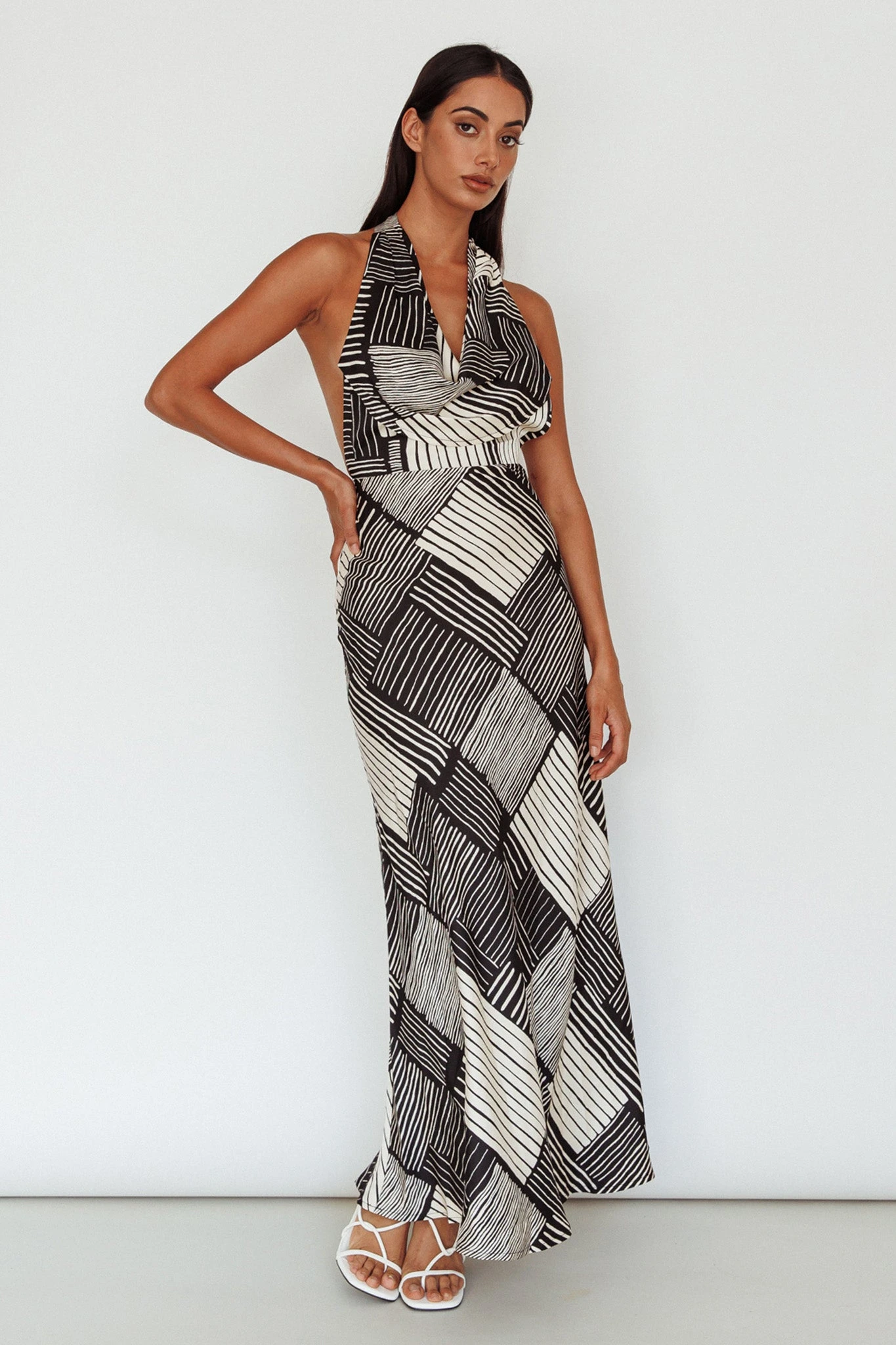 Kailie Halterneck Midi Dress Crosshatch Black 7 Kailie Halterneck Midi Dress Crosshatch Black - Image 7