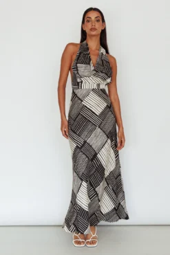 Kailie Halterneck Midi Dress Crosshatch Black 15 Kailie Halterneck Midi Dress Crosshatch Black -Cheap Dress Store CM6050H 20BLACK 8