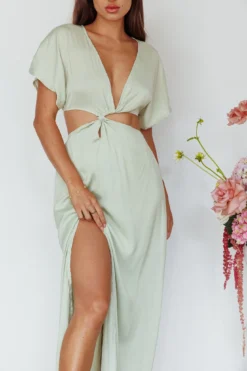 Getaway Cut-Out Waist Midi Dress Pistachio -Cheap Dress Store CM6053D 20PISTACHIO 4