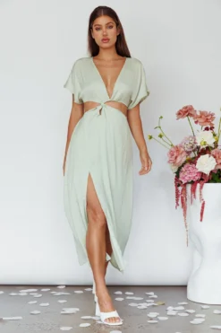 Getaway Cut-Out Waist Midi Dress Pistachio -Cheap Dress Store CM6053D 20PISTACHIO 5