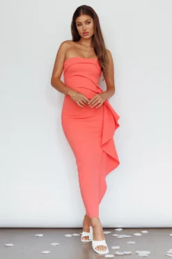 Sasha Cascade Ruffle Midi Dress Watermelon -Cheap Dress Store CM6058D 20WATERMELON 5