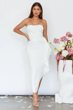 Sasha Cascade Ruffle Midi Dress White -Cheap Dress Store CM6058D 20WHITE 4