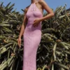 Bermuda Shores Crochet Maxi Dress Pink