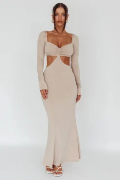 Vienna Long Sleeve Cut-Out Waist Maxi Dress Oat