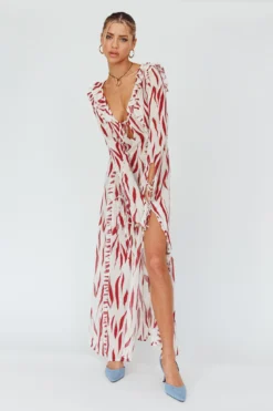Oasis Moon Frill Trim Maxi Dress Printed Ruby 10 Oasis Moon Frill Trim Maxi Dress Printed Ruby -Cheap Dress Store CM6085D 20RUBY 5