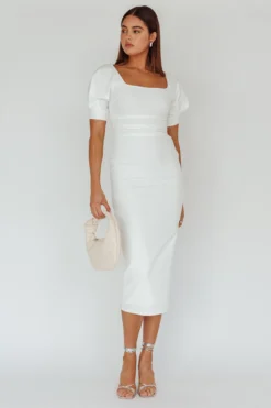 Valette Puff Sleeve Midi Dress White -Cheap Dress Store CM6092D 20WHITE 2