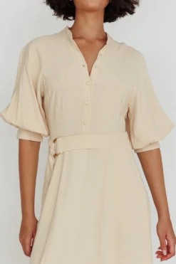 Mallory Belted Waist Lantern Sleeve Midi Dress Beige 8 Mallory Belted Waist Lantern Sleeve Midi Dress Beige -Cheap Dress Store CM6132D 20BEIGE 4
