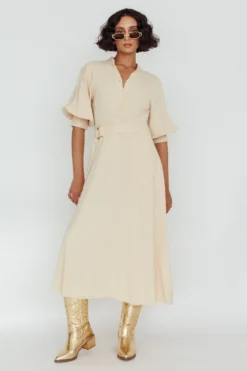 Mallory Belted Waist Lantern Sleeve Midi Dress Beige 9 Mallory Belted Waist Lantern Sleeve Midi Dress Beige -Cheap Dress Store CM6132D 20BEIGE 5
