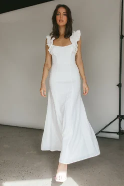 Bronte Ruffle Strap Midi Dress Cream -Cheap Dress Store KJ0071DS01 20CREAM 2