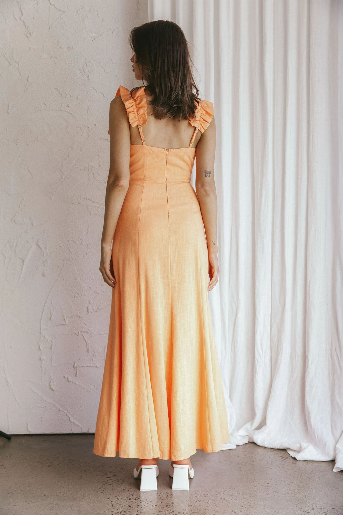 Bronte Ruffle Strap Midi Dress Papaya 2 Bronte Ruffle Strap Midi Dress Papaya - Image 2