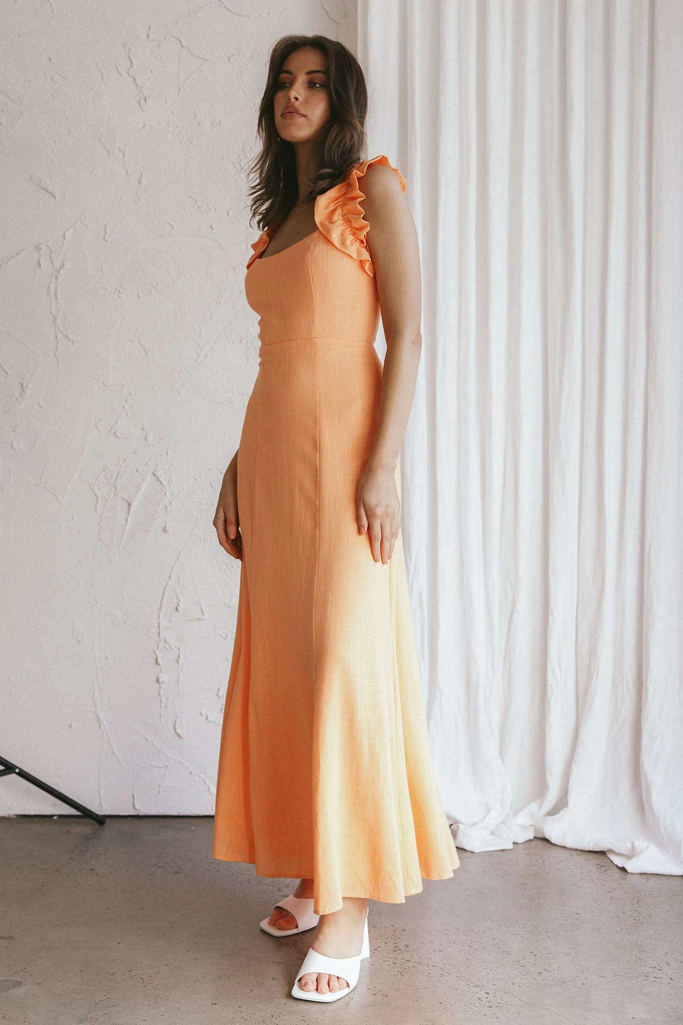 Bronte Ruffle Strap Midi Dress Papaya 5 Bronte Ruffle Strap Midi Dress Papaya - Image 5