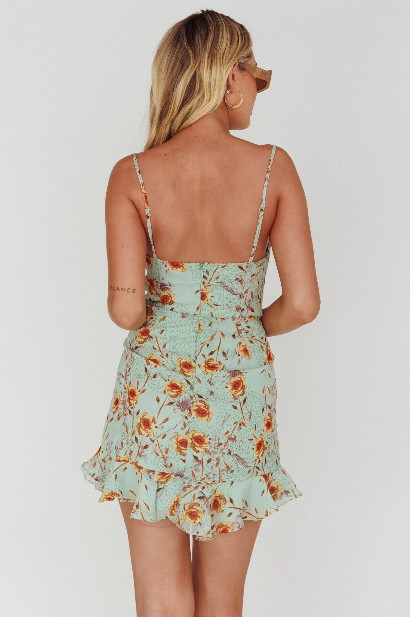 First Light Cami Strap Ruched Dress Floral Mint 2 First Light Cami Strap Ruched Dress Floral Mint - Image 2