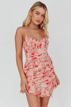First Light Cami Strap Ruched Dress Floral Pink 9 First Light Cami Strap Ruched Dress Floral Pink -Cheap Dress Store KJ0170DC10 20PINK 5