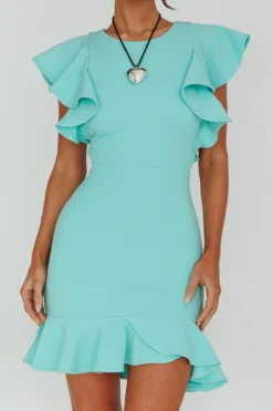 Cupid's Bow Ruffle Shoulder Bodycon Dress Teal -Cheap Dress Store KT0132B 20TEAL 4