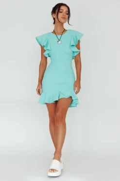 Cupid's Bow Ruffle Shoulder Bodycon Dress Teal -Cheap Dress Store KT0132B 20TEAL 5