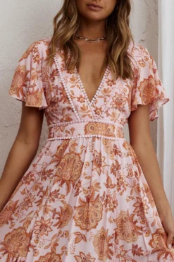 Kailee Short Sleeve Midi Dress Pink/Orange -Cheap Dress Store KT0148D01 20PINK ORANGE 4