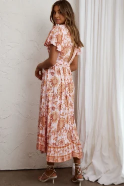 Kailee Short Sleeve Midi Dress Pink/Orange -Cheap Dress Store KT0148D01 20PINK ORANGE 6