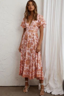 Kailee Short Sleeve Midi Dress Pink/Orange -Cheap Dress Store KT0148D01 20PINK ORANGE 7